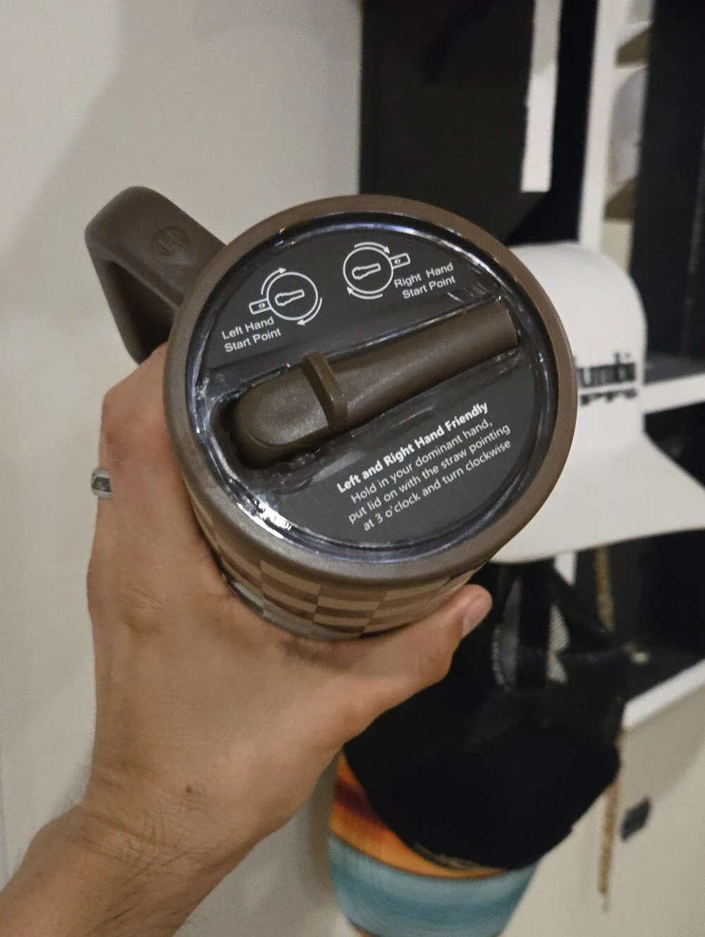 Checked Travel Tumbler - Brown and Cream